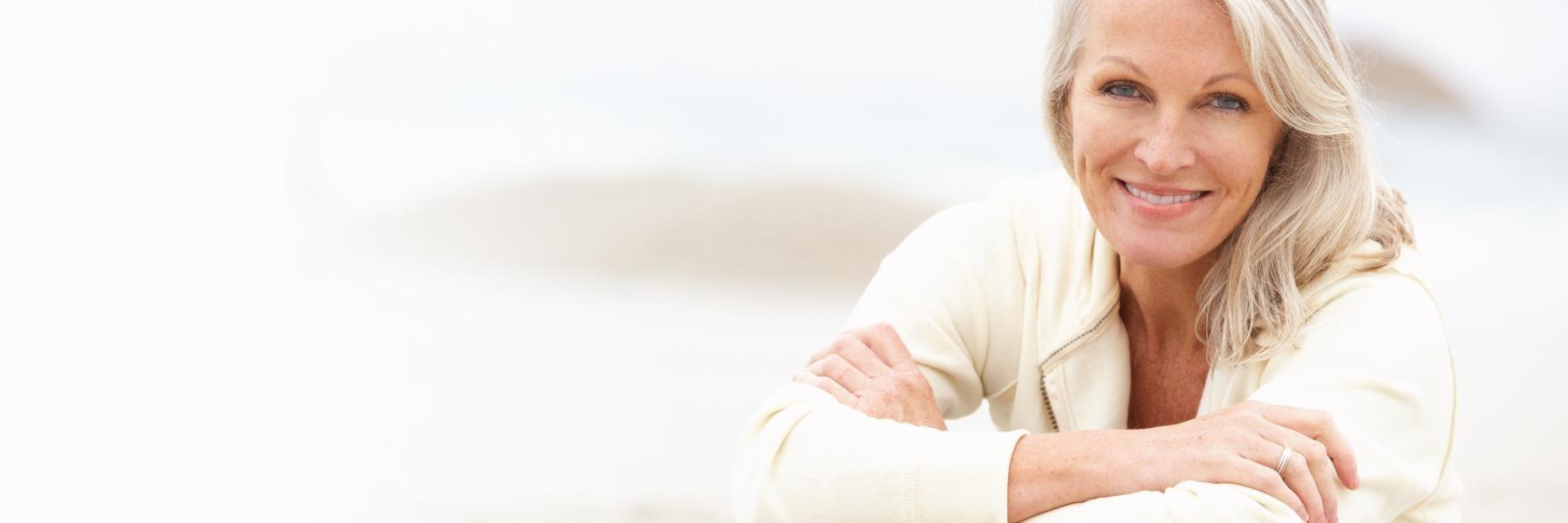 woman with grey hair smiling l dentures smyrna ga